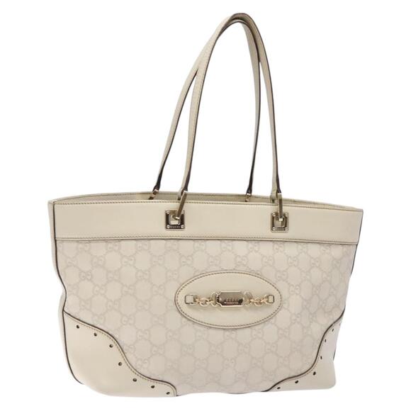 GUCCI GG Canvas Guccissima Horsebit Tote Bag White Gold - Picture 1 of 16
